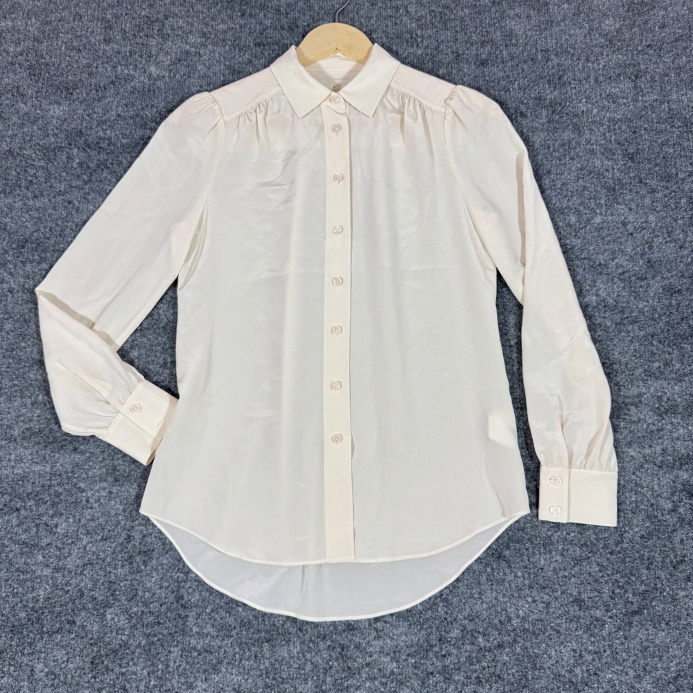 Kate Spade Silk Blouse Button Down Women XS Cream 100% Silk Minimalist Chic EUC